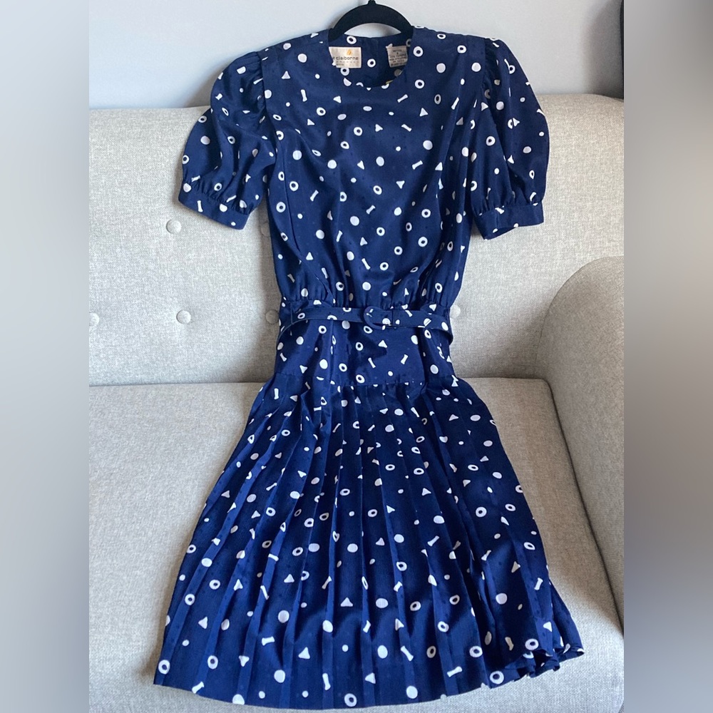 80’s Liz Claiborne blue dress Petite 8 with pleated skirt